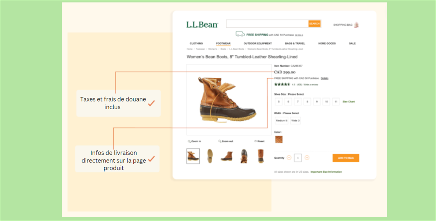 L.L. Bean renforce la confiance des acheteurs en affichant clairement les coûts sur l'ensemble de sa boutique en ligne