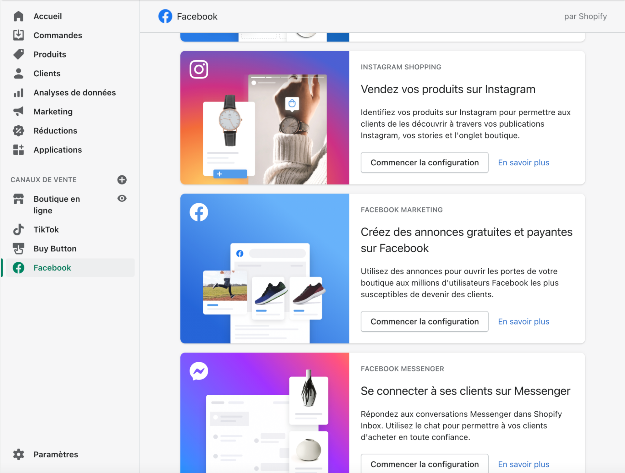 Canal marketing Facebook avec Shopify 