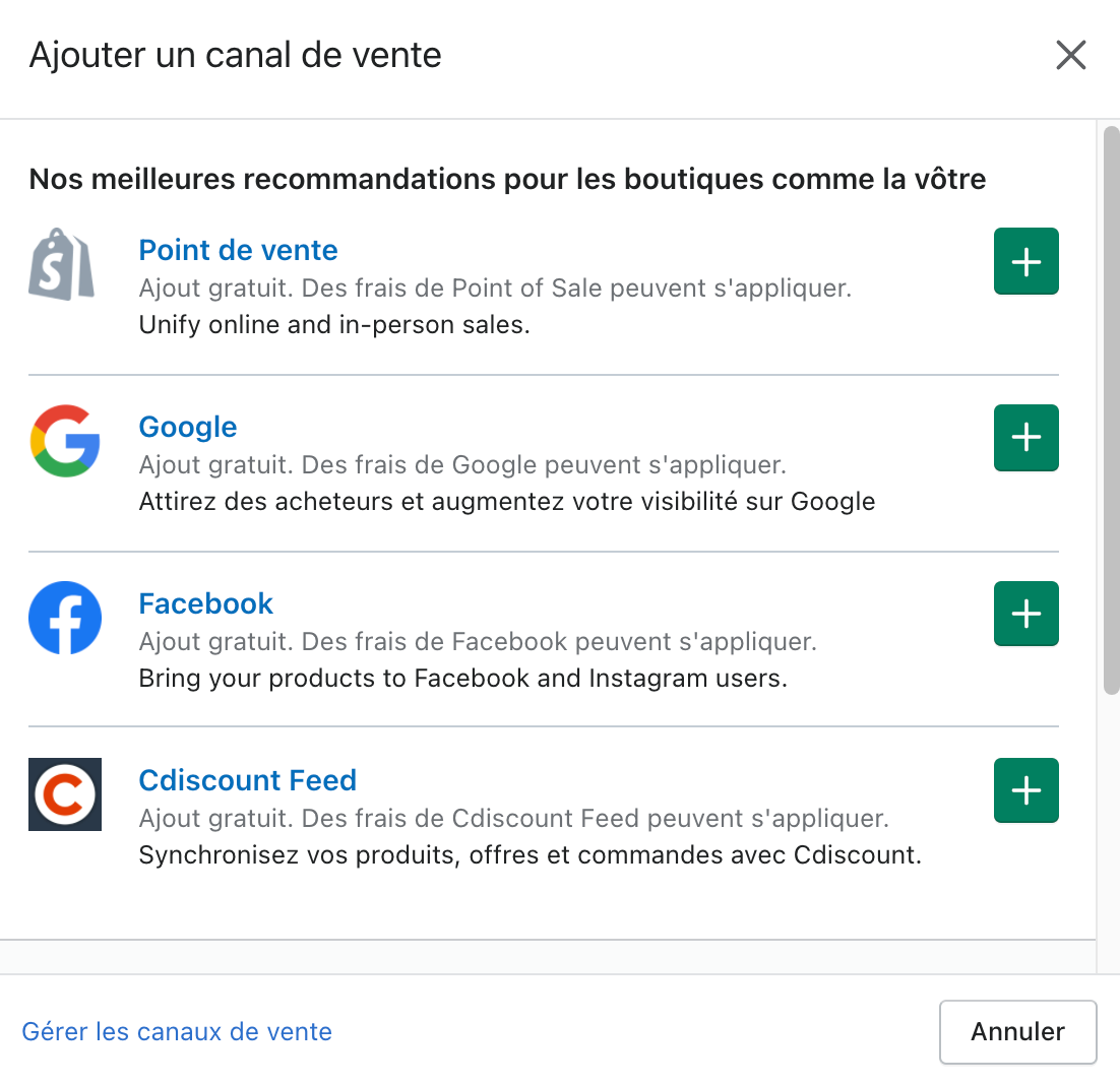 Ajouter un canal de vente à votre boutique Shopify