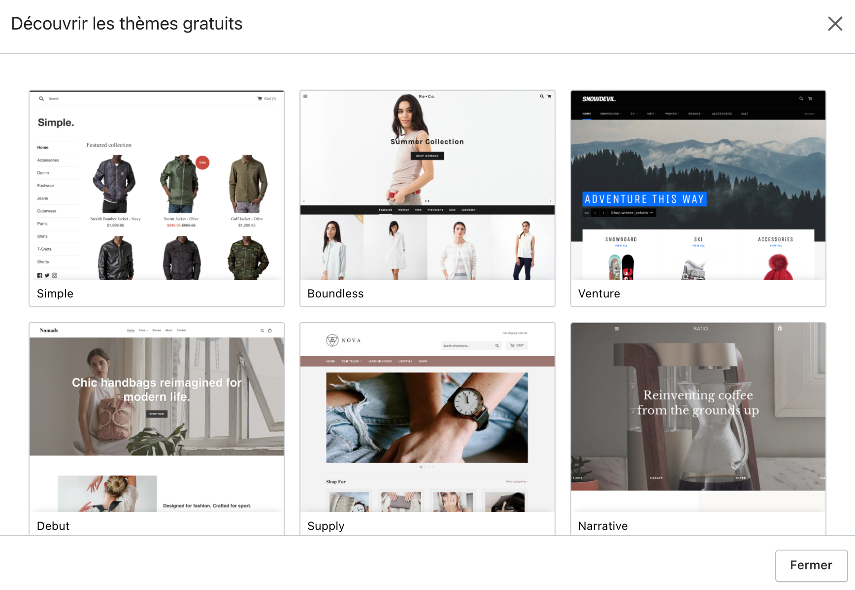 Choisir un thème de la bibliothèque Shopify