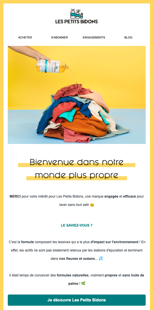 E-mail de bienvenue de la boutique Les Petits Bidons 