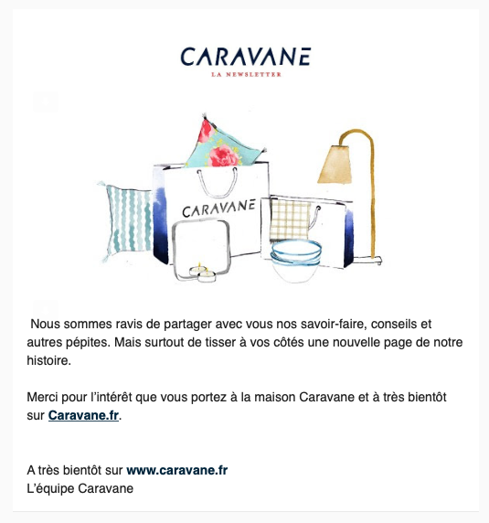 E-mail de bienvenue de la boutique Caravane 