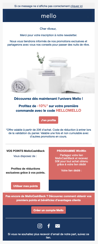 E-mail de bienvenue Mello Matelas 