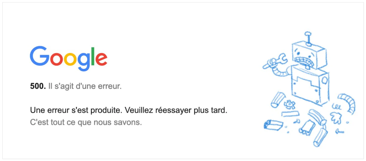 Page Google erreur 500