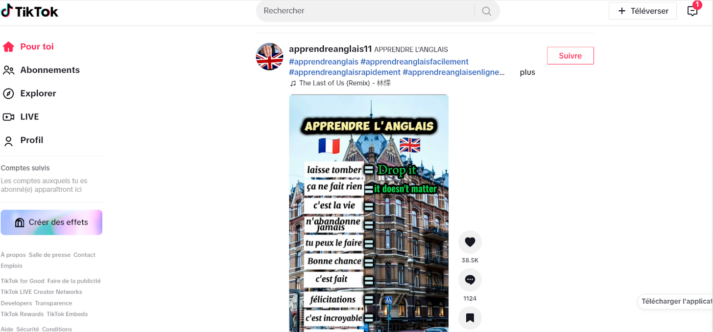 Page d'accueil Tiktok France