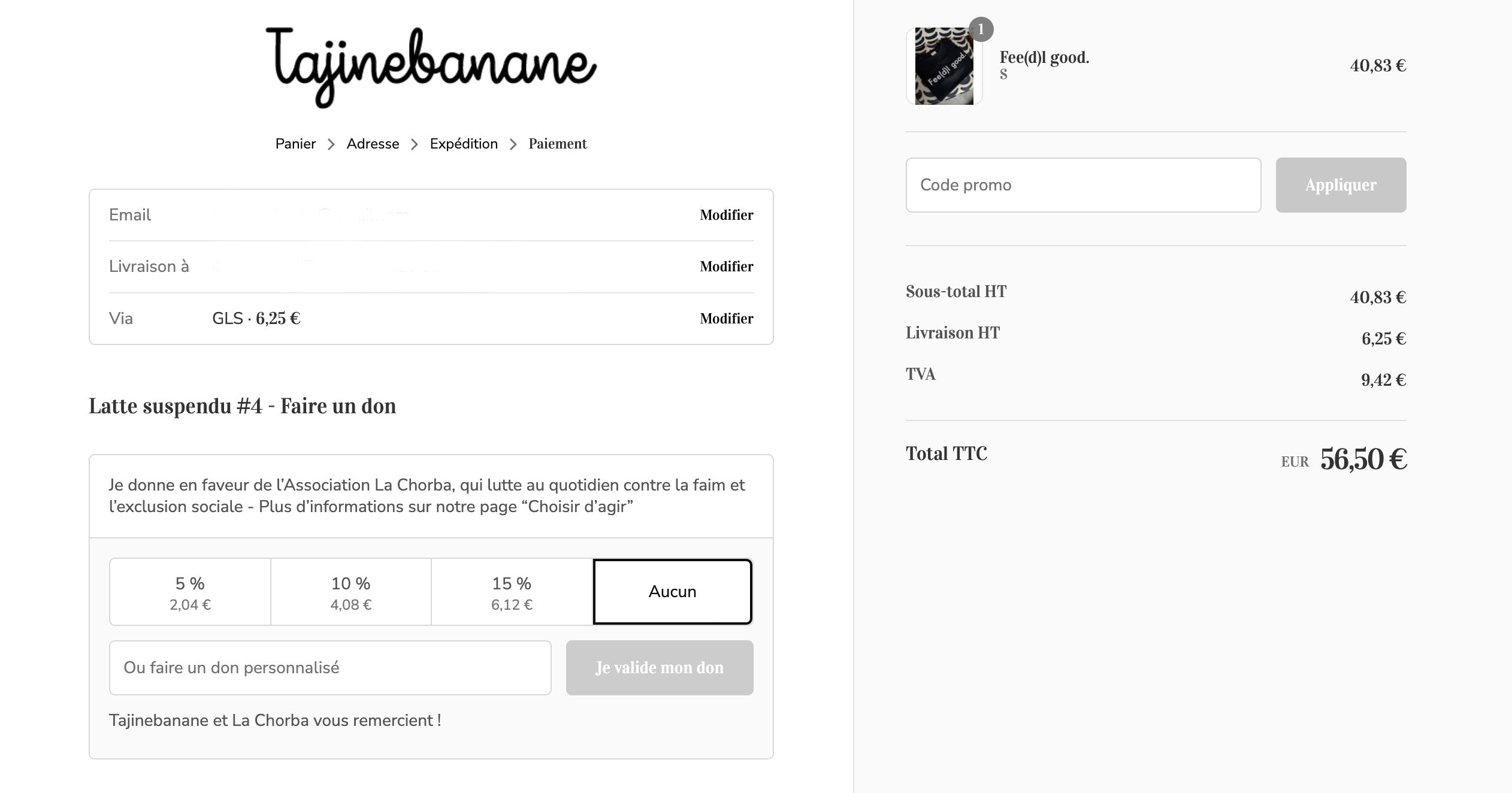 page de paiement Tajinebanane