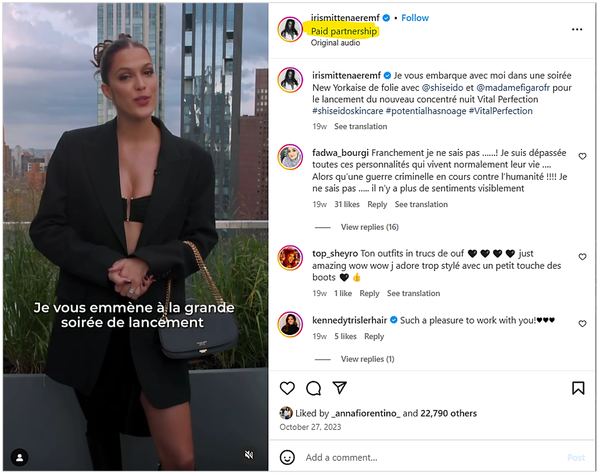 balise "Partenariat rémunéré" d'Instagram
