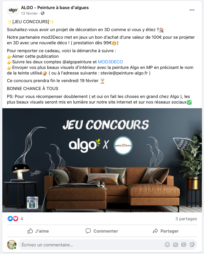 Jeu concours Facebook avec la marque Algo