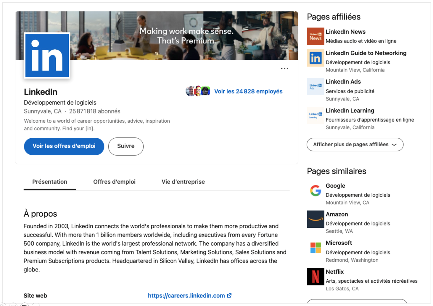 page de linkedin sur linkedin