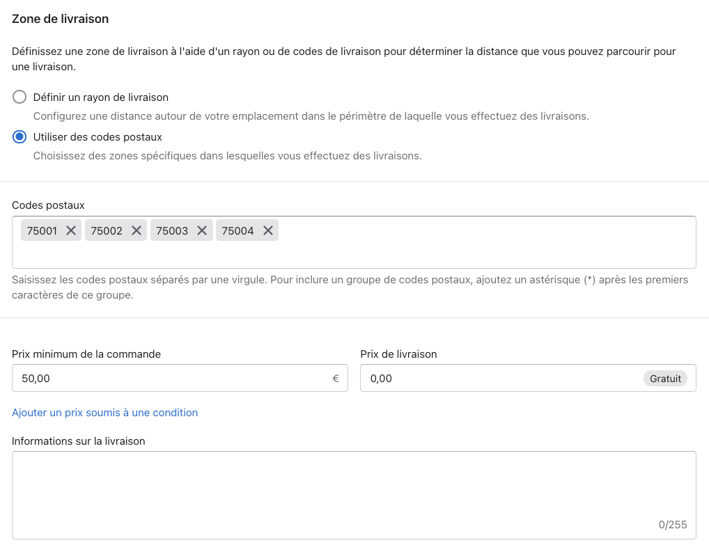 Configuration des codes postaux sur votre boutique Shopify