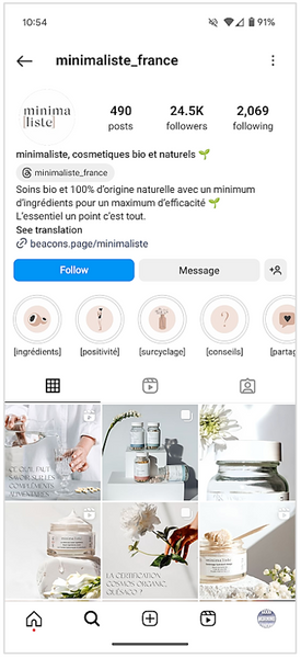 compte instagram marque Minimaliste