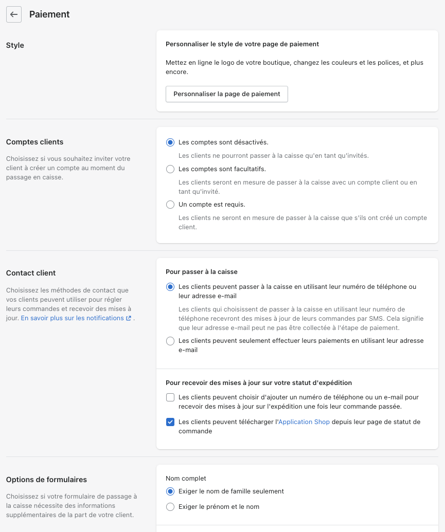 Paramétrage du paiement sur votre boutique Shopify