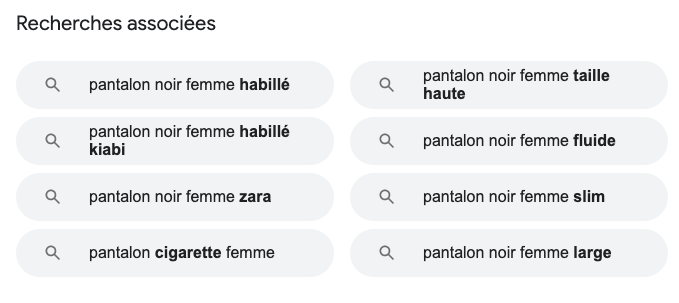 Recherches associées de pantalon noir femme dans Google