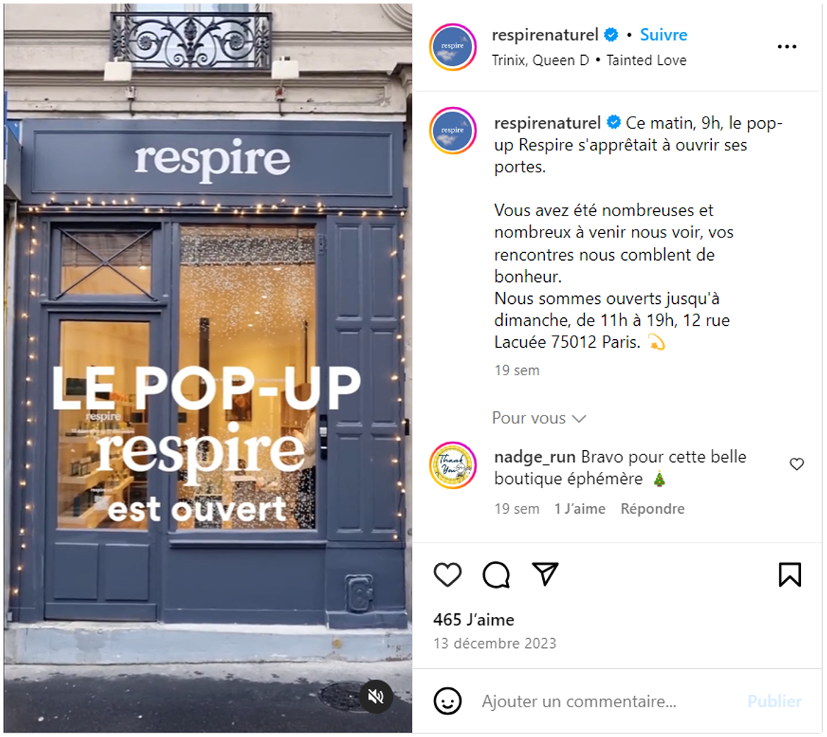 Boutique éphémère parisienne Respire