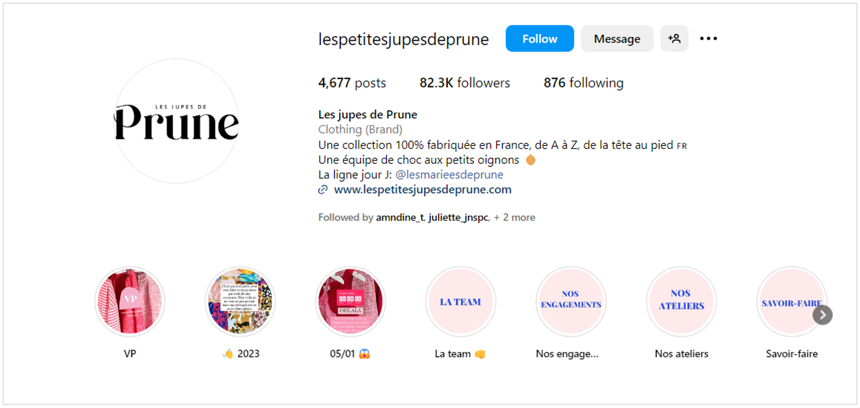 Profil Instagram Les petites jupes de Prune