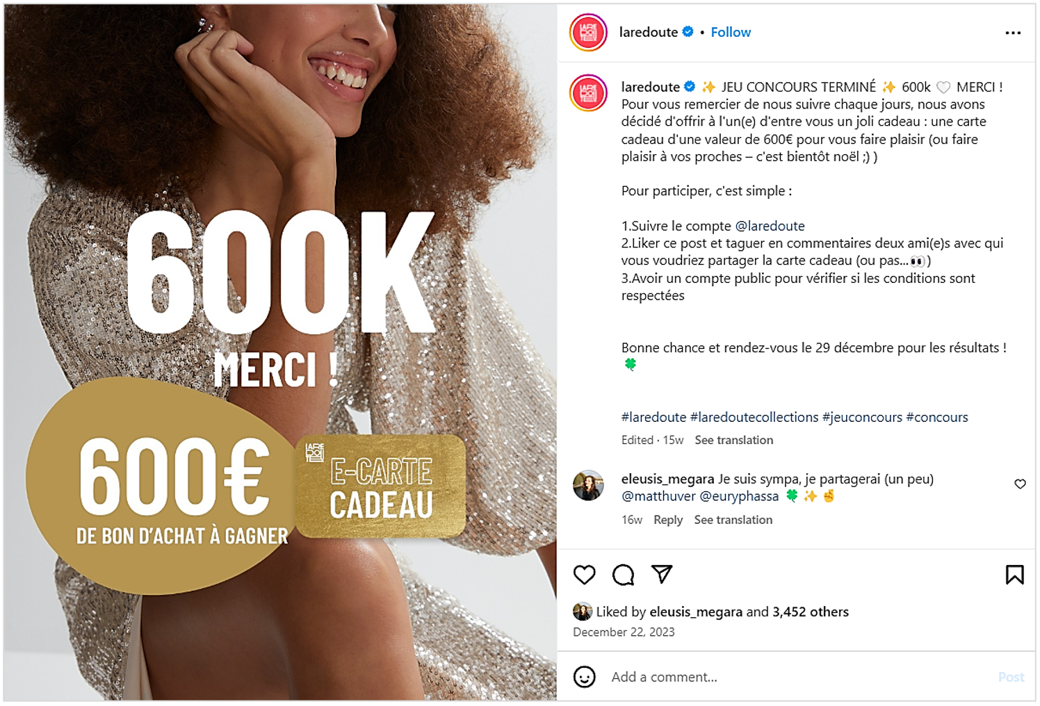 Jeu-concours La Redoute sur sa page Instagram