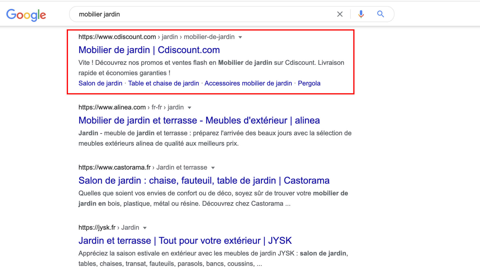 Requête mobilier de jardin sur Google 