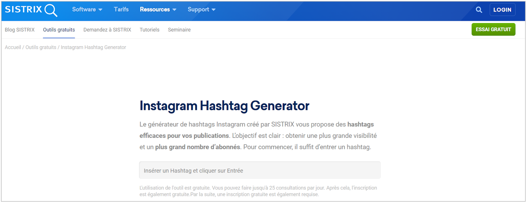 générateur d’hashtags Instagram SISTRIX