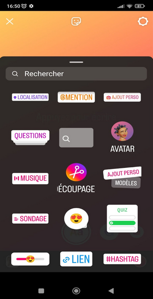 Sticker Instagram pour une story