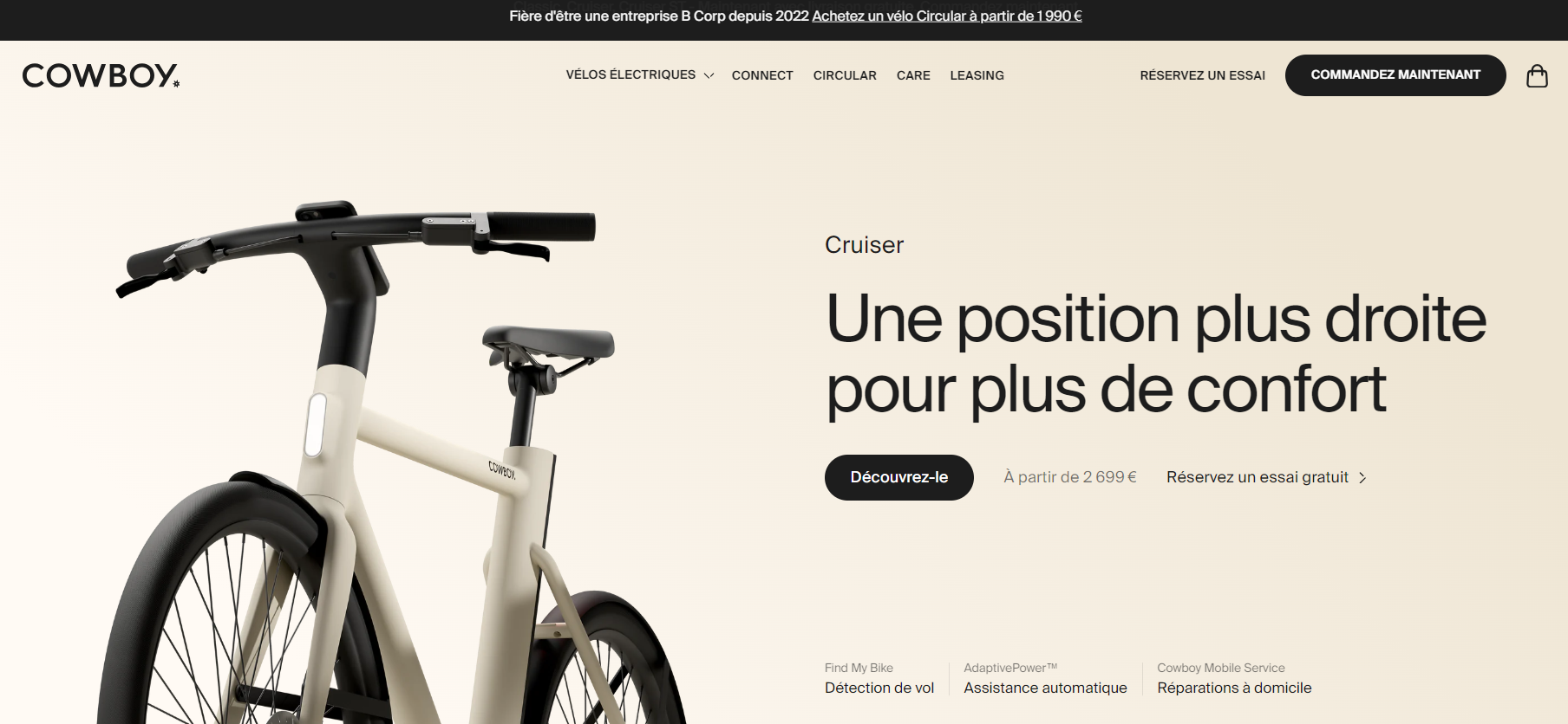 Un exemple de fond d'écran du site de la marque Cowboy qui vend des vélos