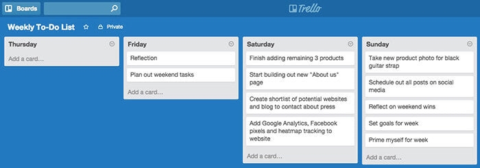  Liste de tâches à accomplir sur Trello 