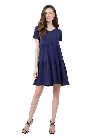 Short Sleeve Casual Tier Dress Loose Fitting Jersey Dress - Available in 5 Colors - Miss Lavish London
