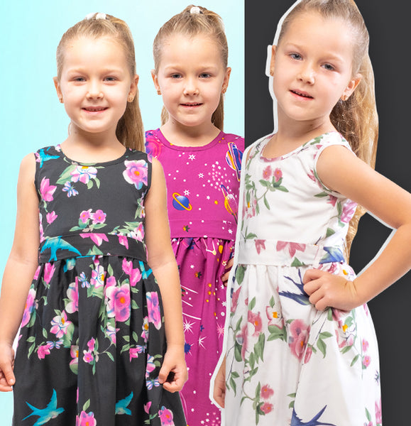 Round Neck Kids Fashionable Dress 