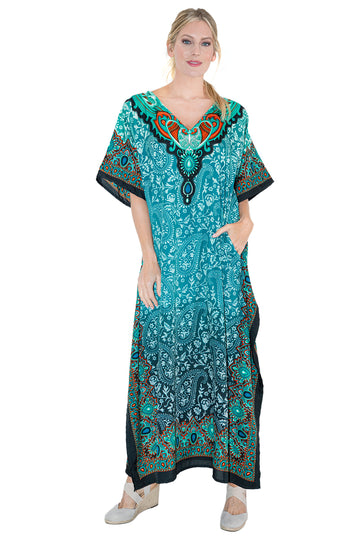 Women Kaftan Tunic Kimono Maxi Dress | Teal Color Caftans Dresses for ...