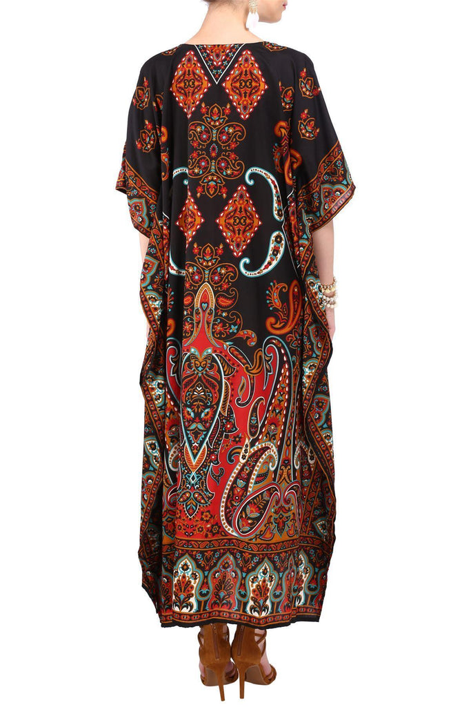 Women Kaftan Tunic Kimono Maxi Dress | Black Color Caftans Dresses for ...