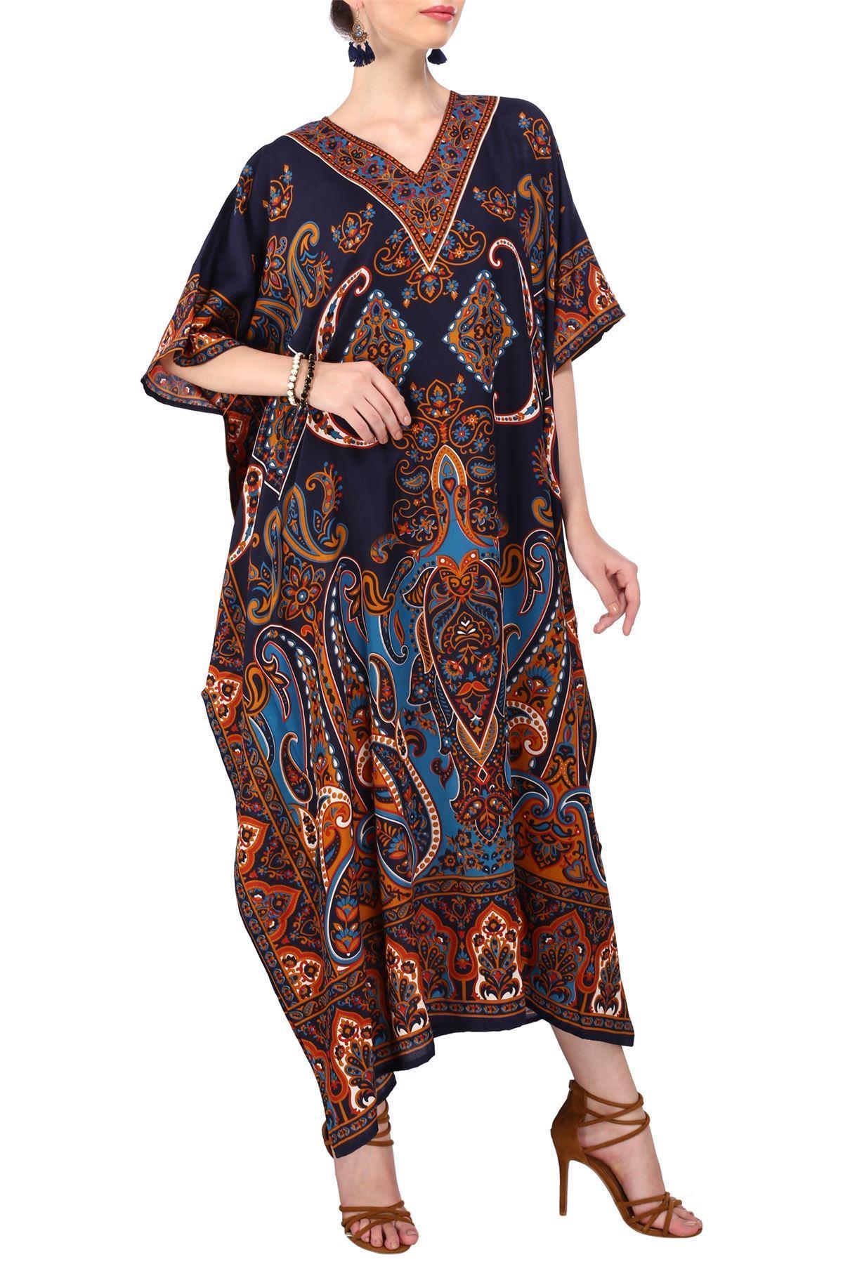 Women Kaftan Tunic Kimono Maxi Dress | Black Color Caftans Dresses for ...