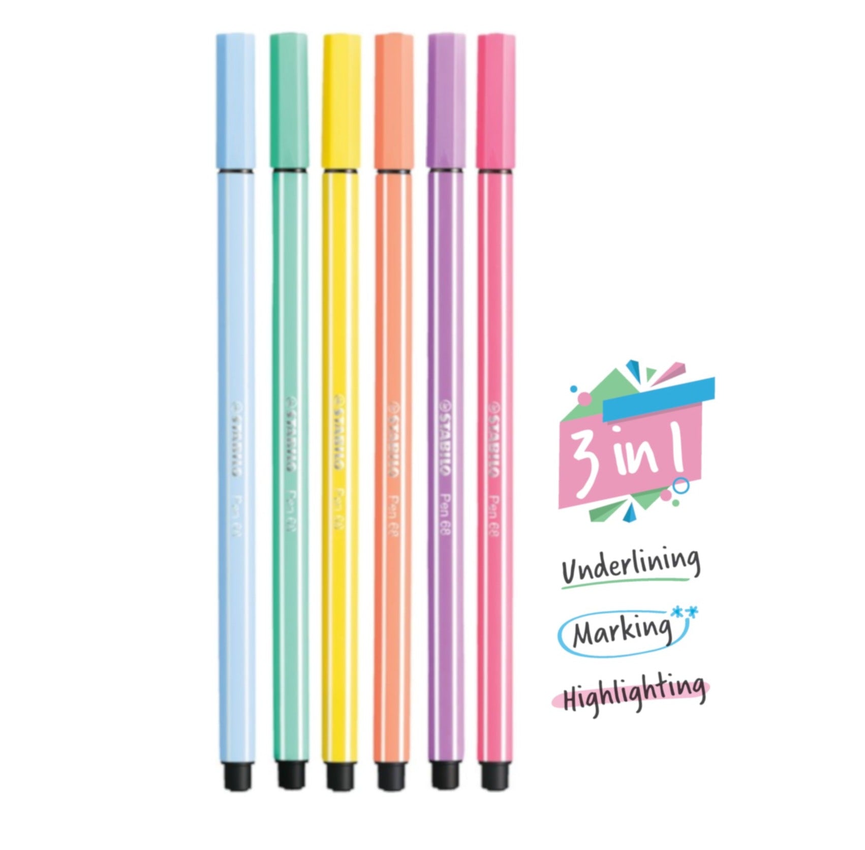 STABILO Pen 68 Marking Highlighter Pen And Text Markers Pastel - Schwan- STABILO -Most colourful Stationery Shop