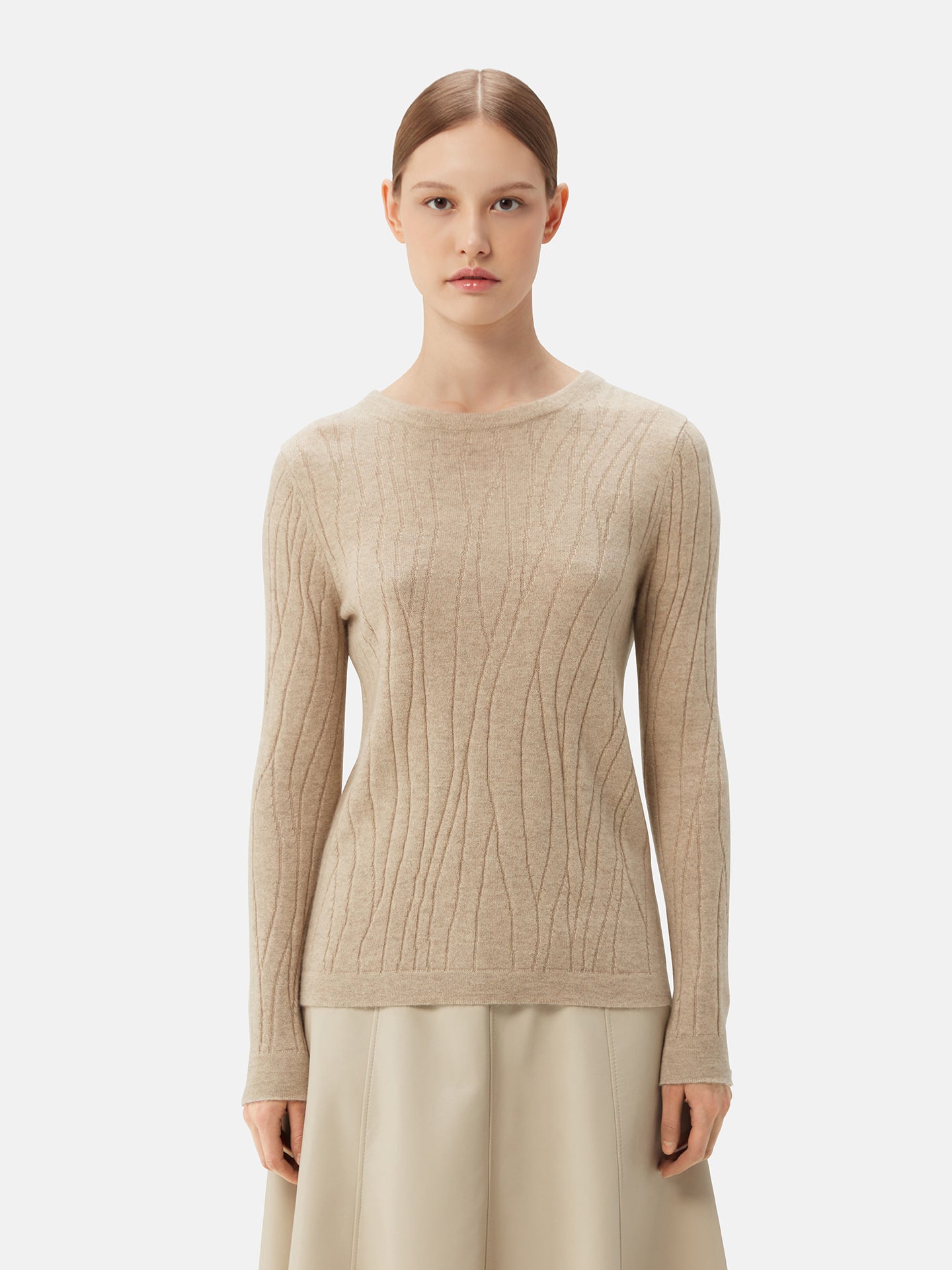 Naturfarbe Kaschmir Pulli mit Rundausschnitt | GOBI Cashmere