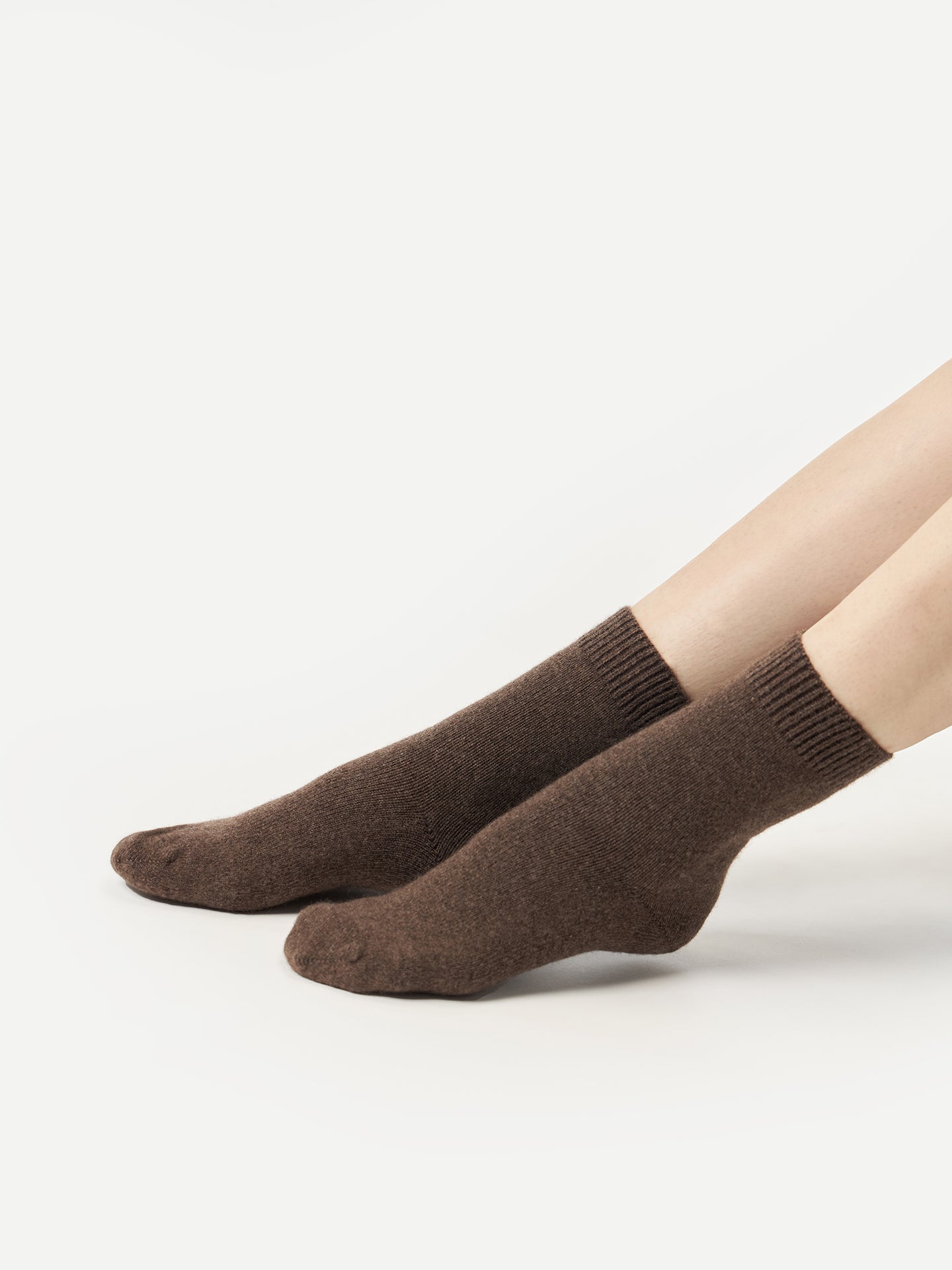 Unisex Kaschmir Rippenstrick-Bettsocken Kakao- Gobi Cashmere 