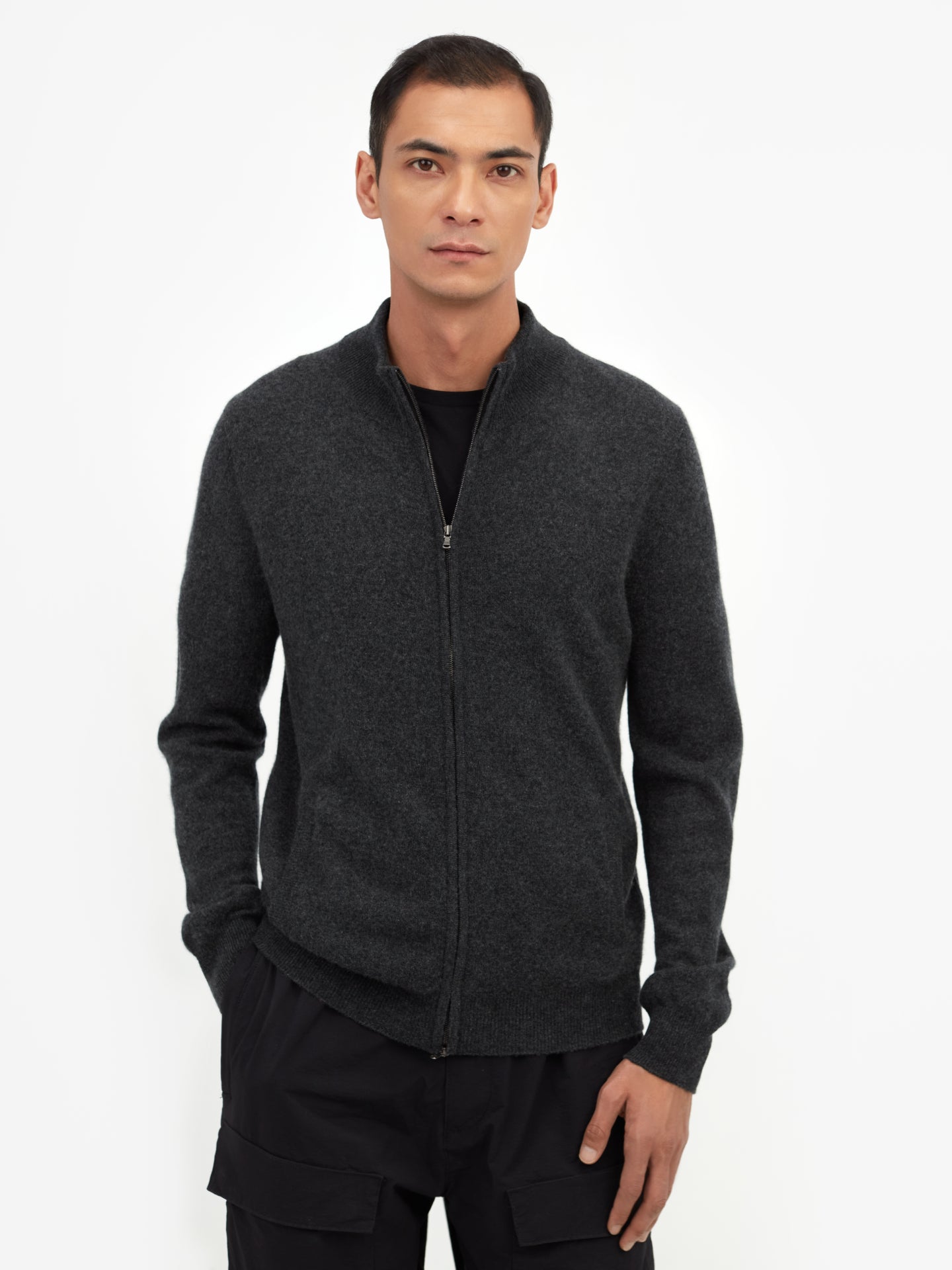 Herren Kaschmir Strickjacke Mit Reißverschluss Holzkohle - Gobi Cashmere