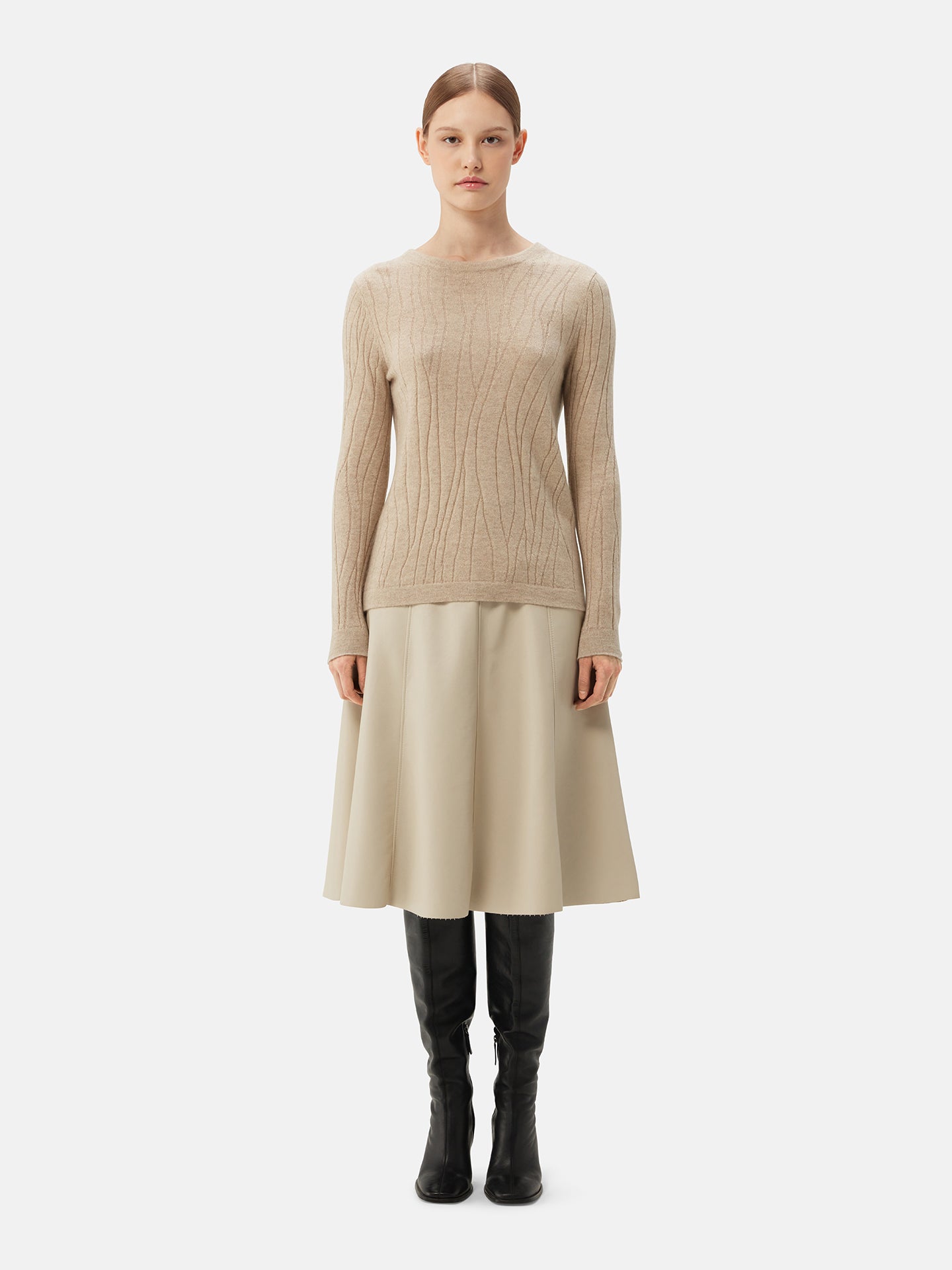 Naturfarbe Kaschmir Pulli mit Rundausschnitt | GOBI Cashmere