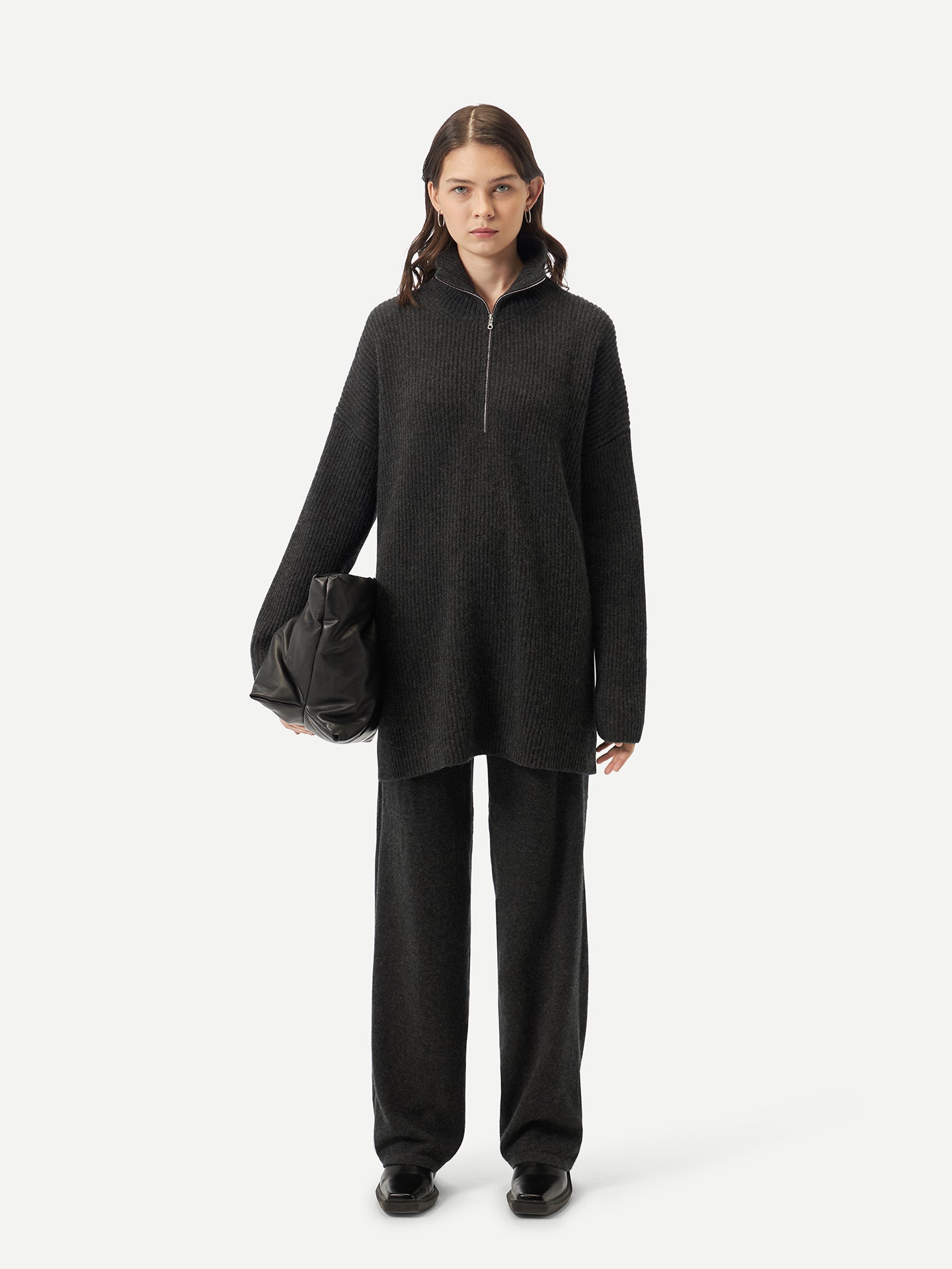 Women's Cashmere Quarter-Zip Sweater Charcoal - Gobi Cashmere