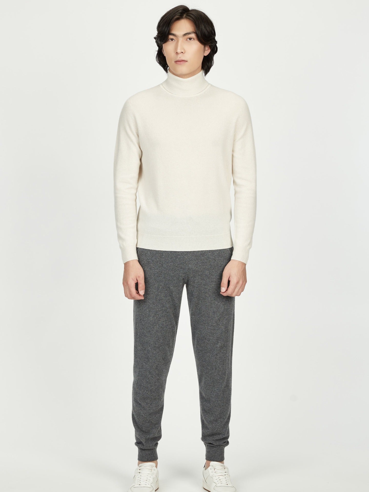 Herren Kaschmir Basic Rollkragenpullover Weiß - Gobi Cashmere