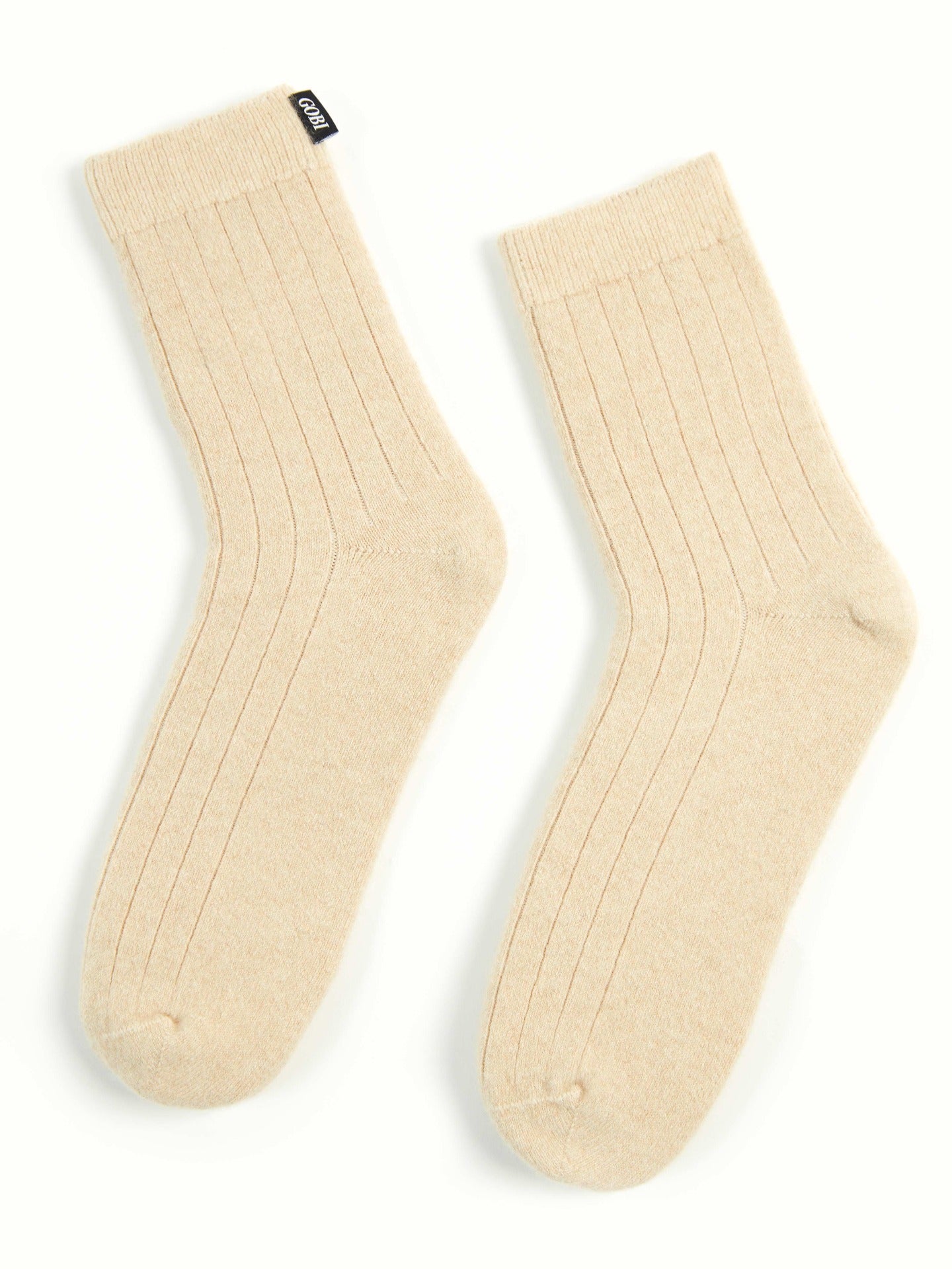 Unisex Kaschmir Rippenstrick-Socken Beige - Gobi Cashmere