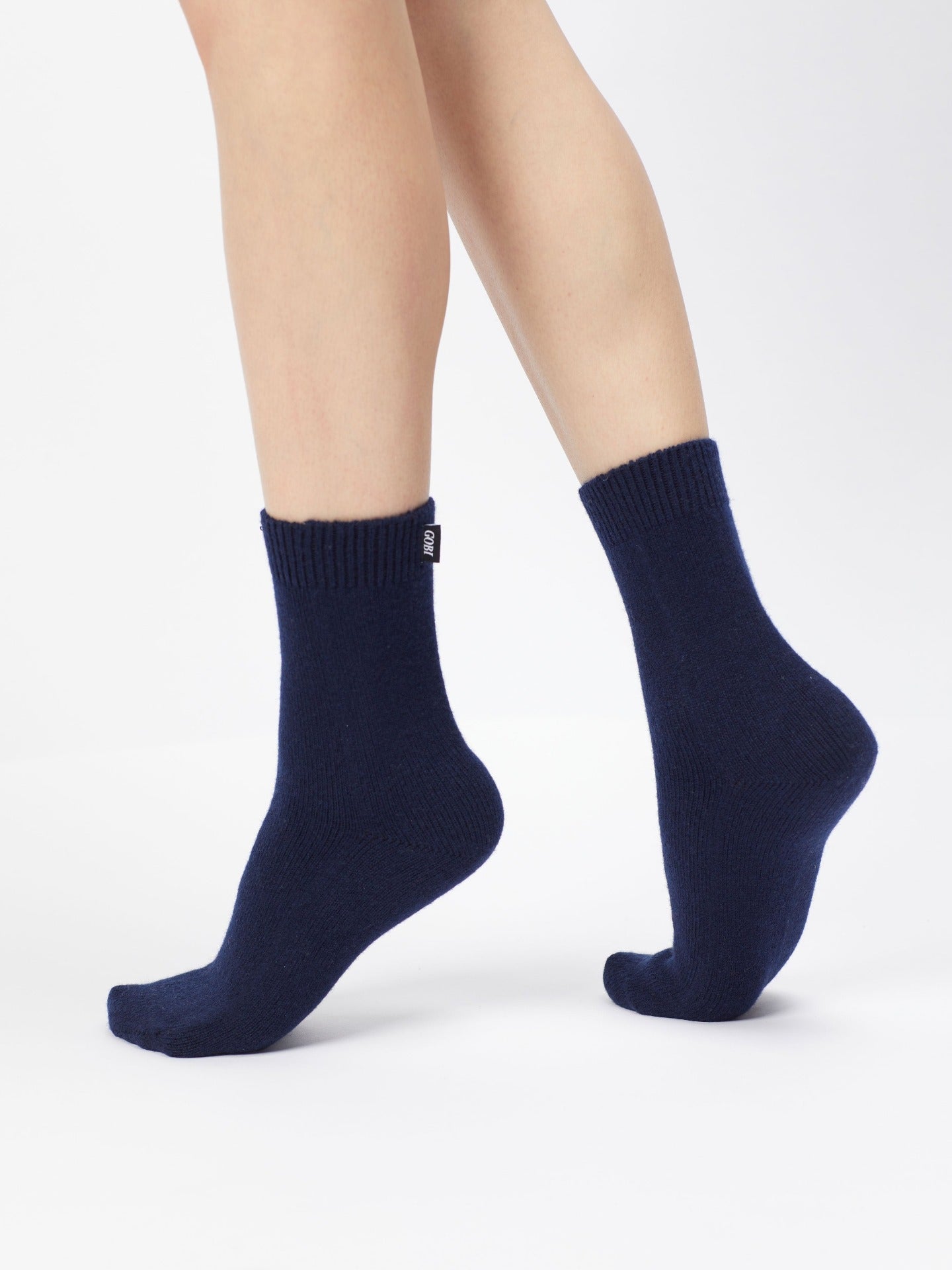 Unisex Kaschmir Trimmstrick-Socken Marineblau - Gobi Cashmere