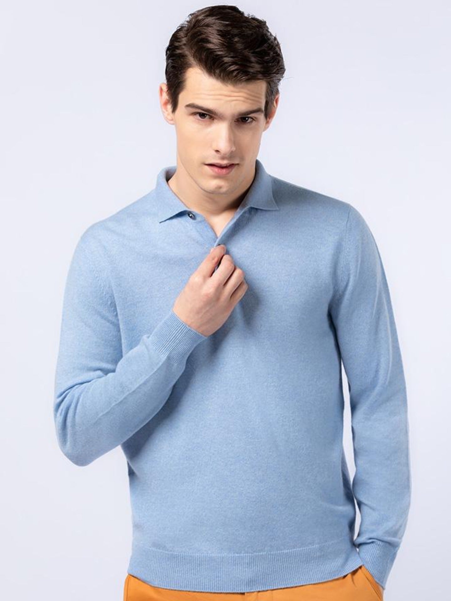 Herren Kaschmir Polokragen Pullover hellblau - Gobi Cashmere