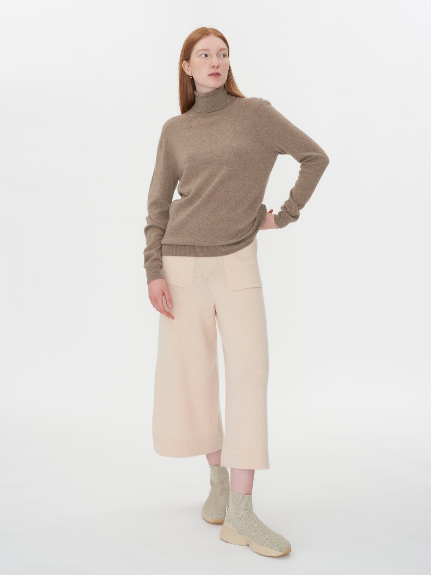 Damen Kaschmir Basic Rollkragenpullover Taupe - Gobi Cashmere