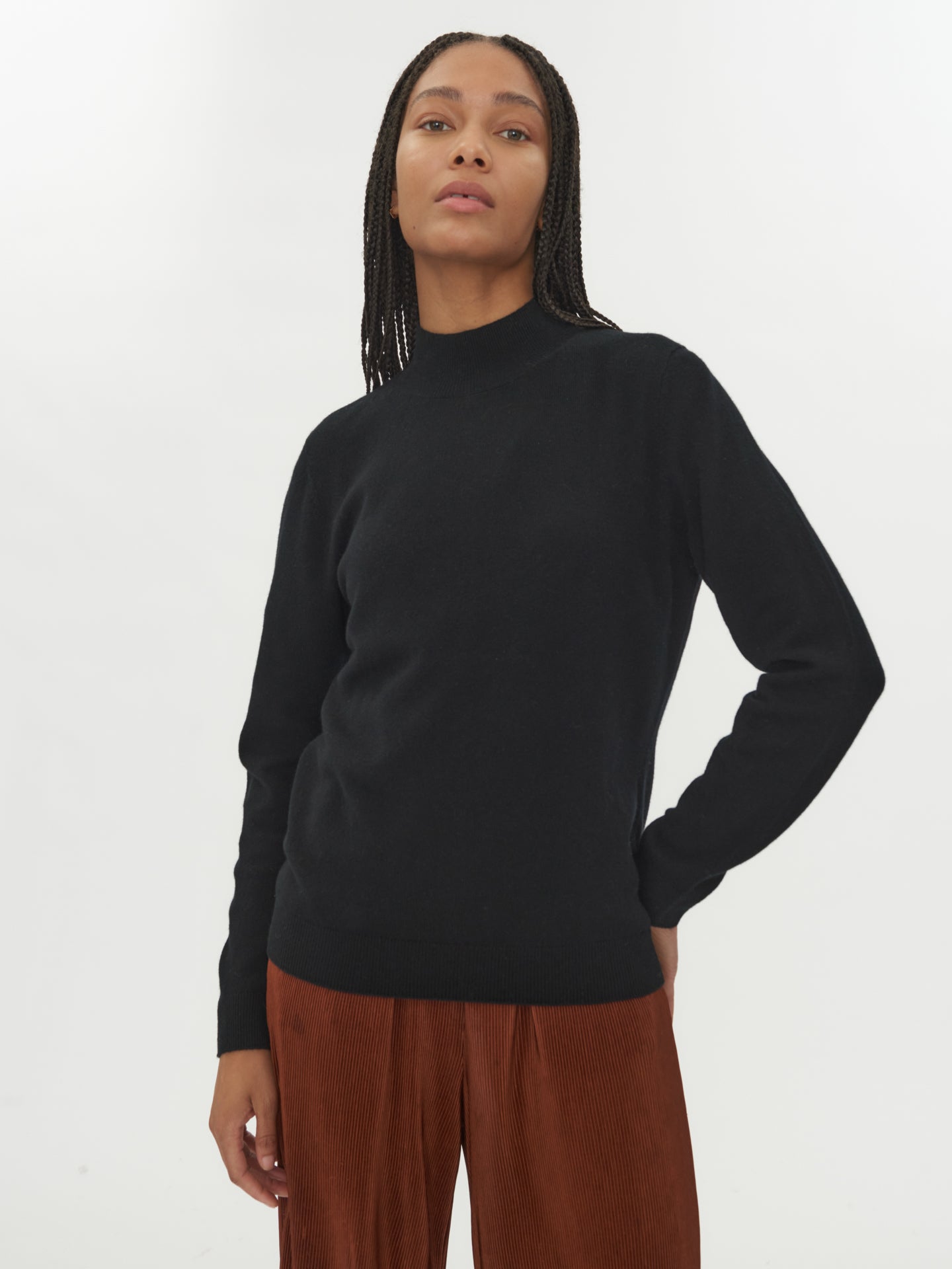 Damen Kaschmir Stehkragenpullover Schwarz - Gobi Cashmere