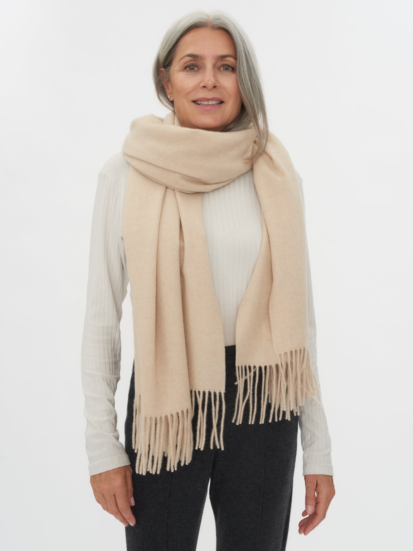 Damen Kaschmir Übergroßer Gewebter Schal Beige - Gobi Cashmere