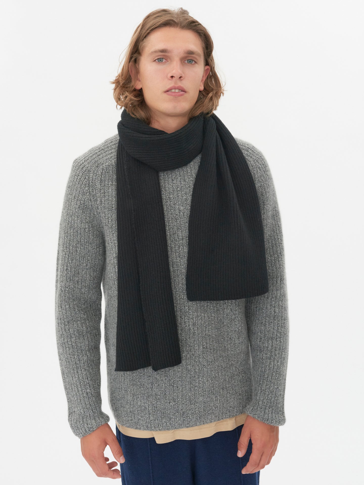 Unisex Schal Mit Patentmuster Aus Kaschmir Schwarz - Gobi Cashmere