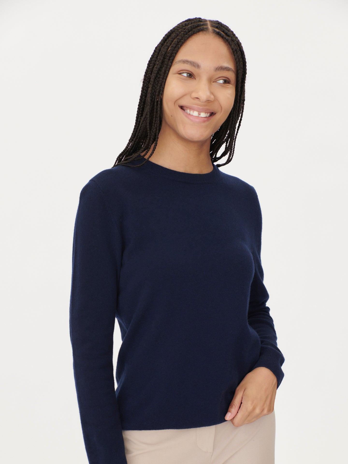 Damen Kaschmir Basic R-Ausschnitt Pullover Marineblau - Gobi Cashmere