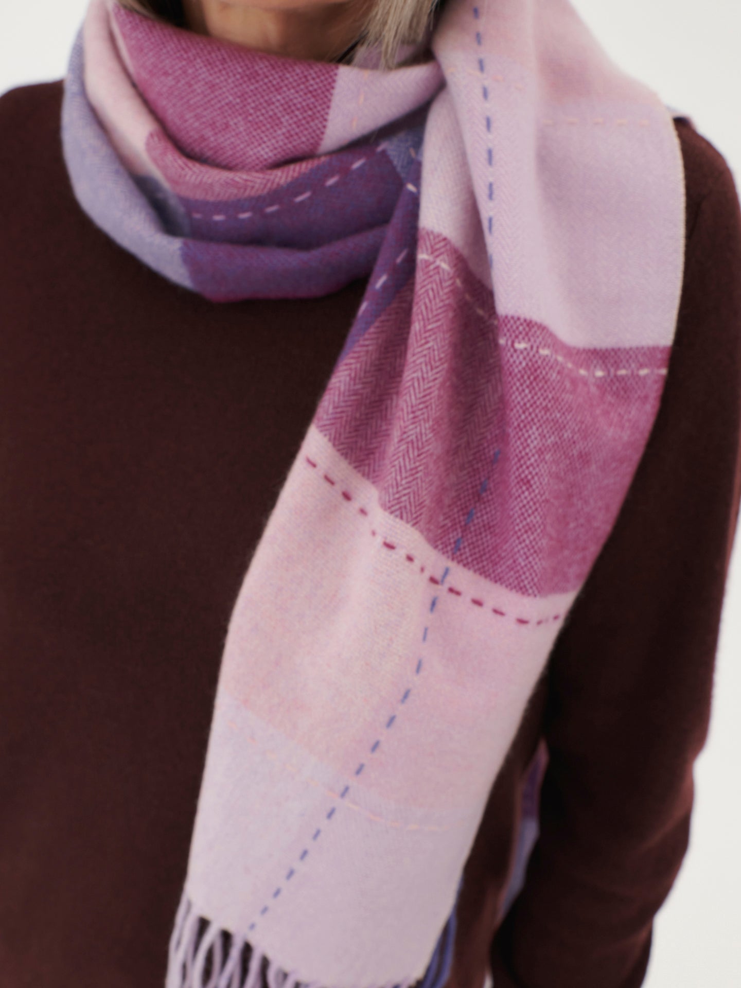 Unisex Karierter Schal mit Fransen Orchid Bouquet - Gobi Cashmere