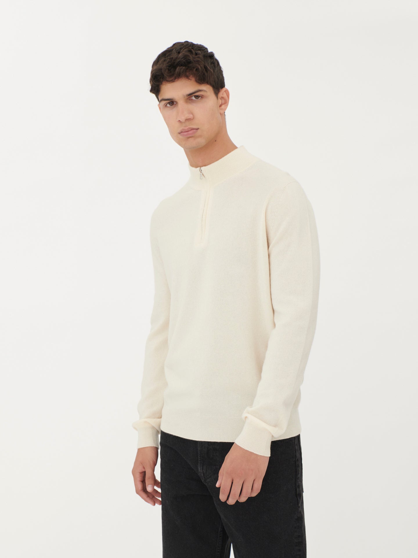 Herren Kaschmir Pullover Mit Halbreißverschluss Marshmallow - Gobi Cashmere