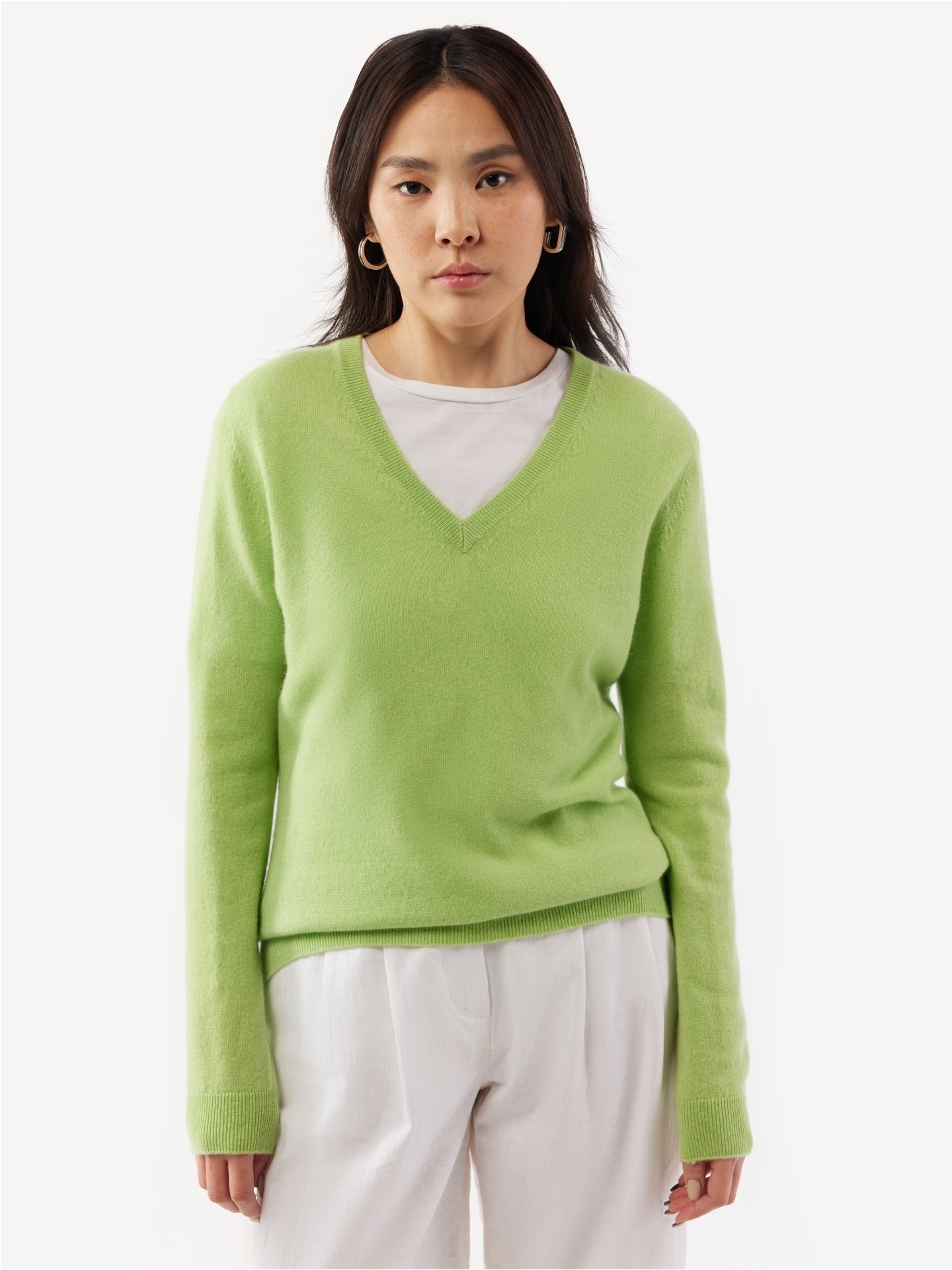 Damen Kaschmir V-Ausschnitt Pullover jade limette  - Gobi Cashmere