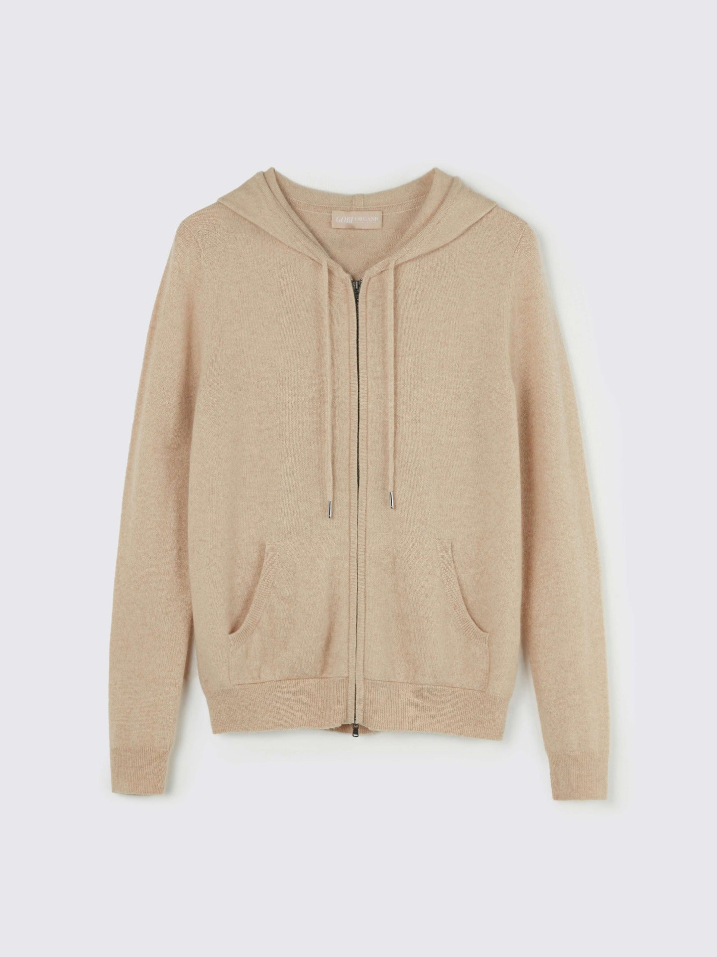 Damen Kaschmir Kapuzen-Strickjacke Mit Reißverschluss Beige - Gobi Cashmere