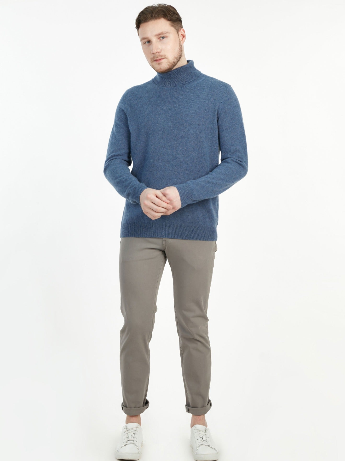 Men's Cashmere Basic Turtleneck Bijou Blue - Gobi Cashmere